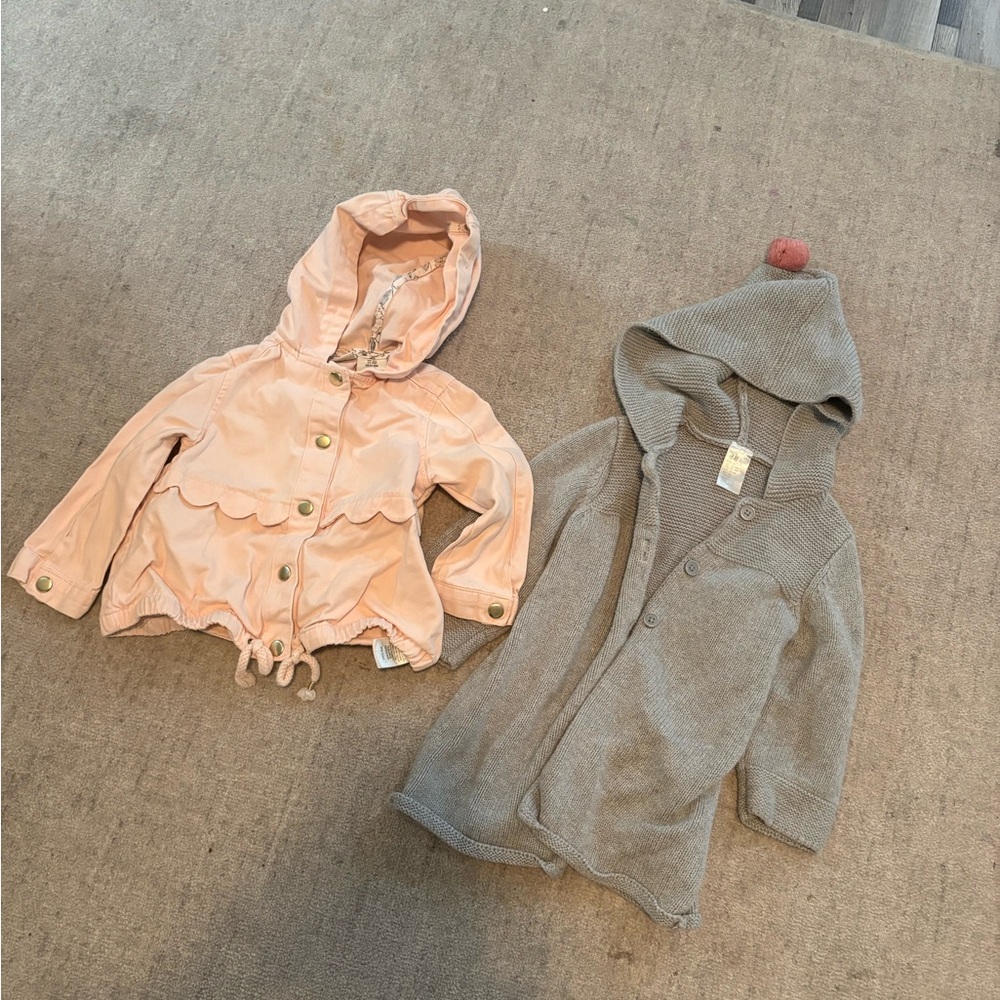Two Girls Peach and Gray Hooded jackets